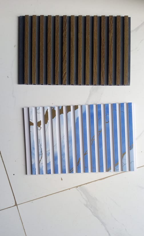 Wall Slat Panel — Walnut & Blue Wave